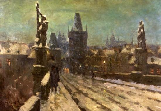 Stanislav Feikl Painting Winter on the Charles bridge oil painting image